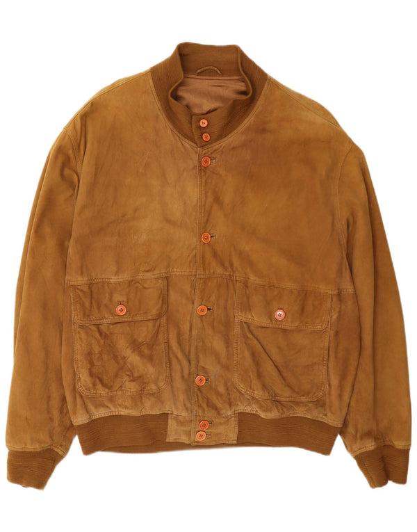 Vintage Mens Suede Bomber Jacket UK 42 XL Beige