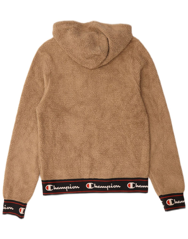 Champion Mens Fleece Zip Neck Hoodie Jumper Small Beige Colourblock