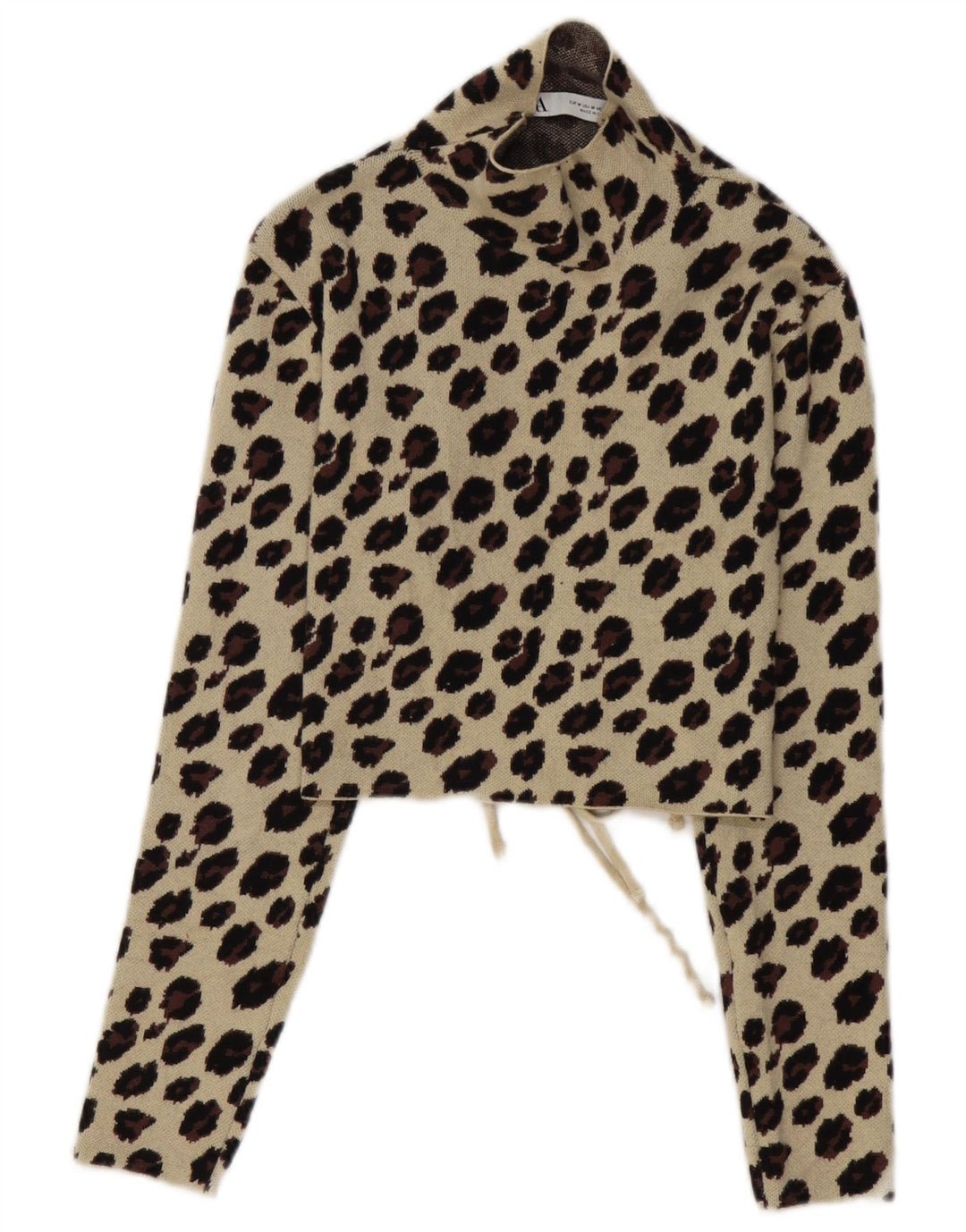 Zara Womens Crop Long Sleeve Blouse Top UK 12 Medium Beige Animal Print
