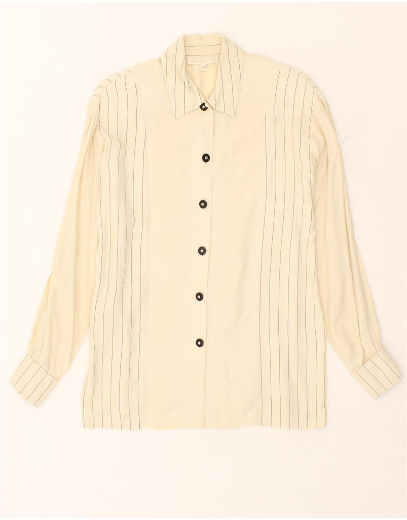 VINTAGE Womens Shirt EU 38 Medium Beige Striped Viscose | Vintage Vintage | Thrift | Second-Hand Vintage | Used Clothing | Messina Hembry 