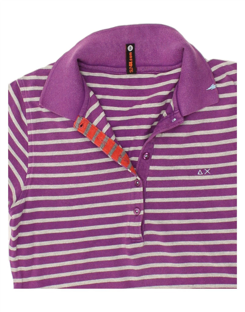 SUN68 Womens Polo Shirt UK 12 Medium Purple Striped Cotton | Vintage Sun68 | Thrift | Second-Hand Sun68 | Used Clothing | Messina Hembry 