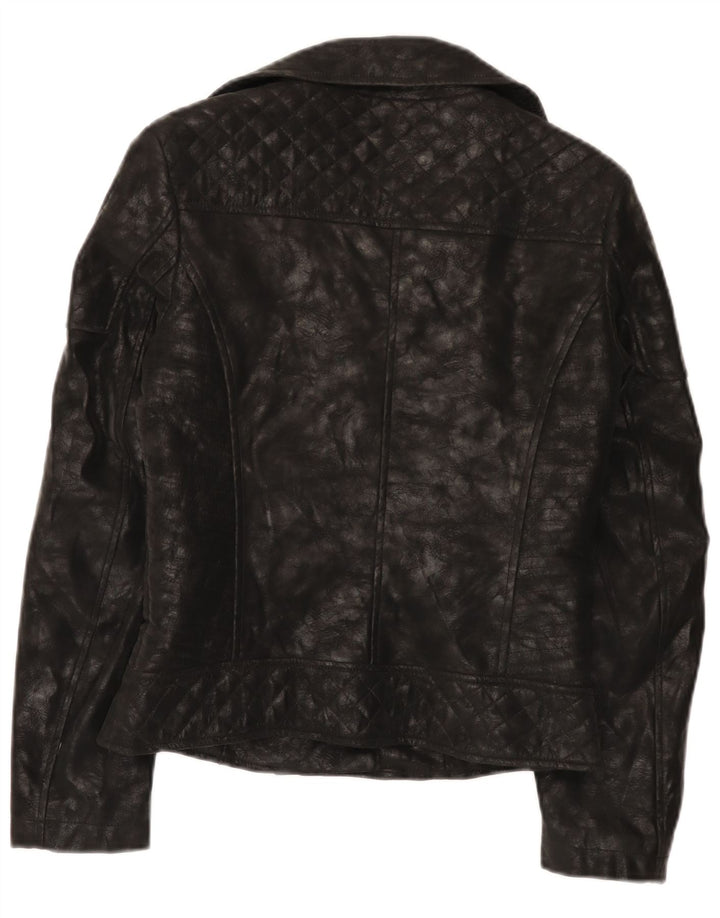 Guess Womens Faux Leather Biker Jacket UK 4 XS Black Polyurethane