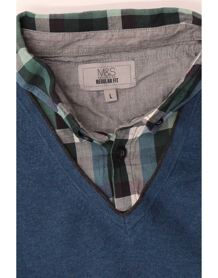 Marks & Spencer Mens Regular Fit Polo Neck Jumper Sweater Large Blue