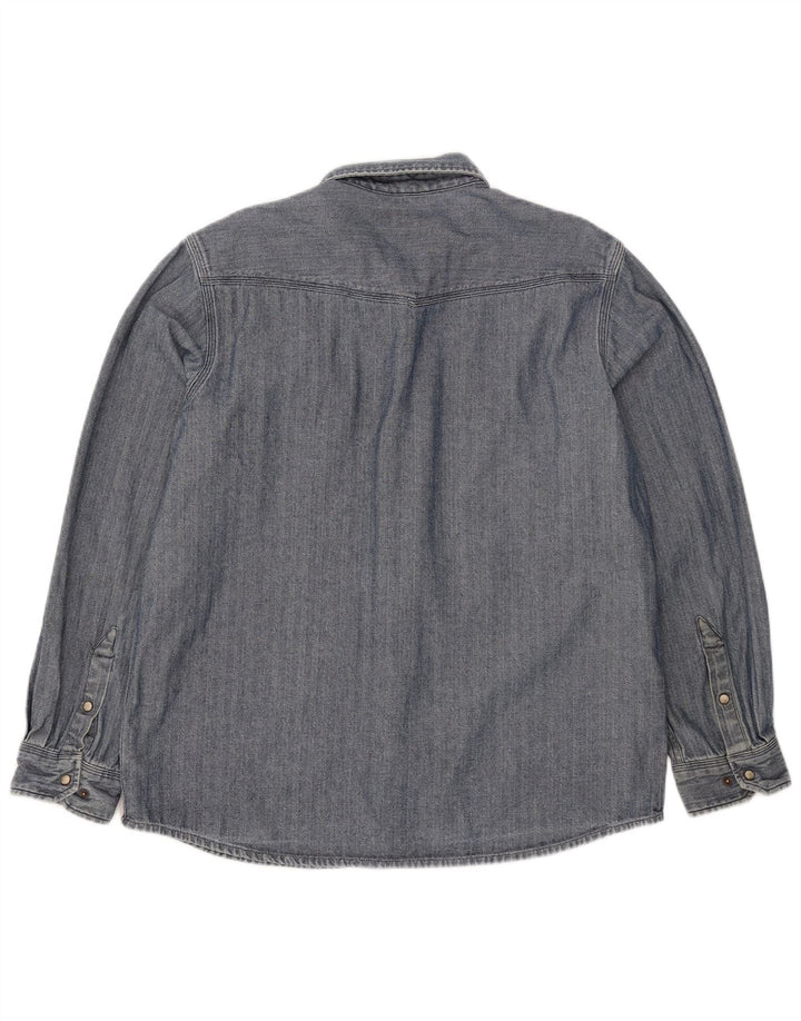 Carhartt Mens Slim Fit Shirt Large Blue Herringbone Cotton