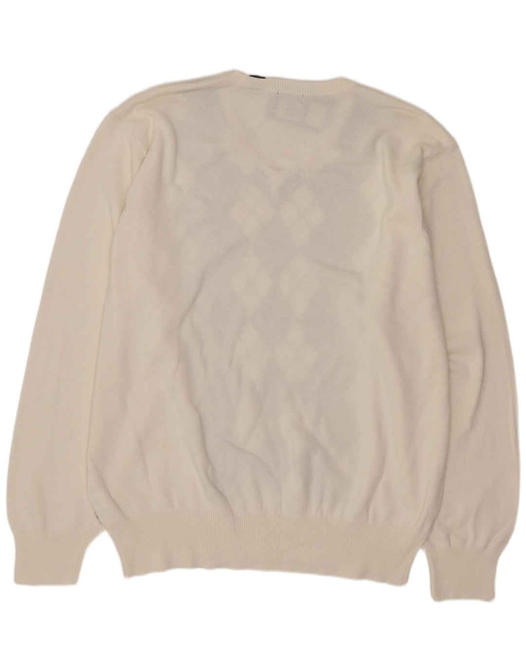 Izod Mens V-Neck Jumper Sweater XL White Argyle/Diamond Cotton