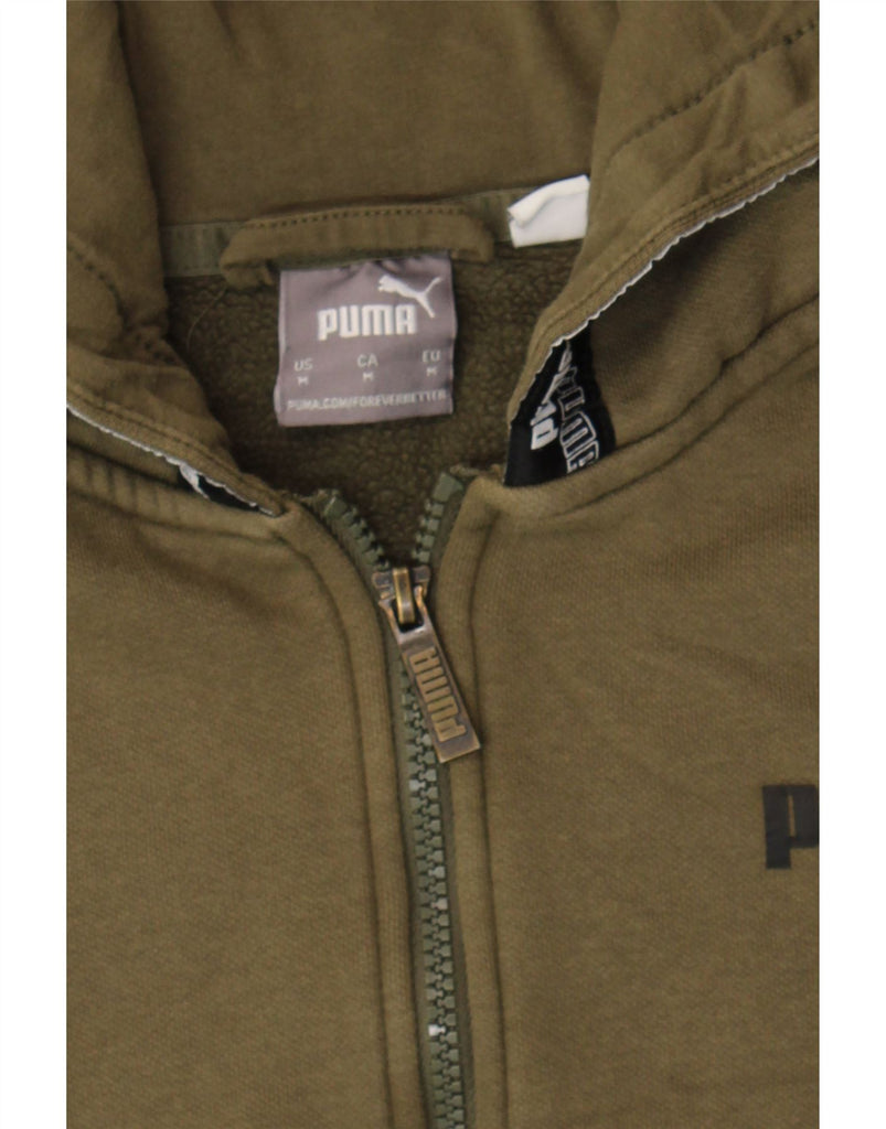PUMA Womens Graphic Zip Hoodie Sweater UK 14 Medium Khaki Cotton Vintage Puma and Second-Hand Puma from Messina Hembry 
