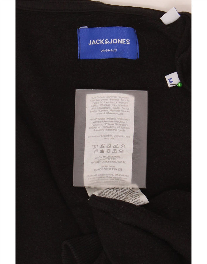 Jack & Jones Mens Graphic Hoodie Jumper Medium Black Cotton