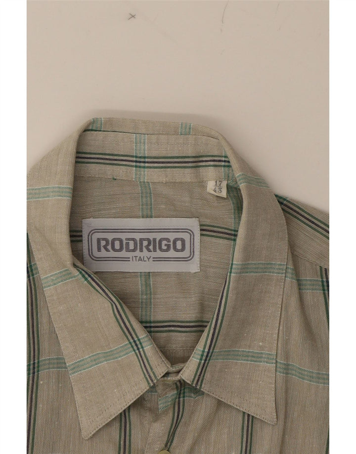 RODRIGO Mens Short Sleeve Shirt Size 17 43 XL Grey Check Cotton Vintage Rodrigo and Second-Hand Rodrigo from Messina Hembry 