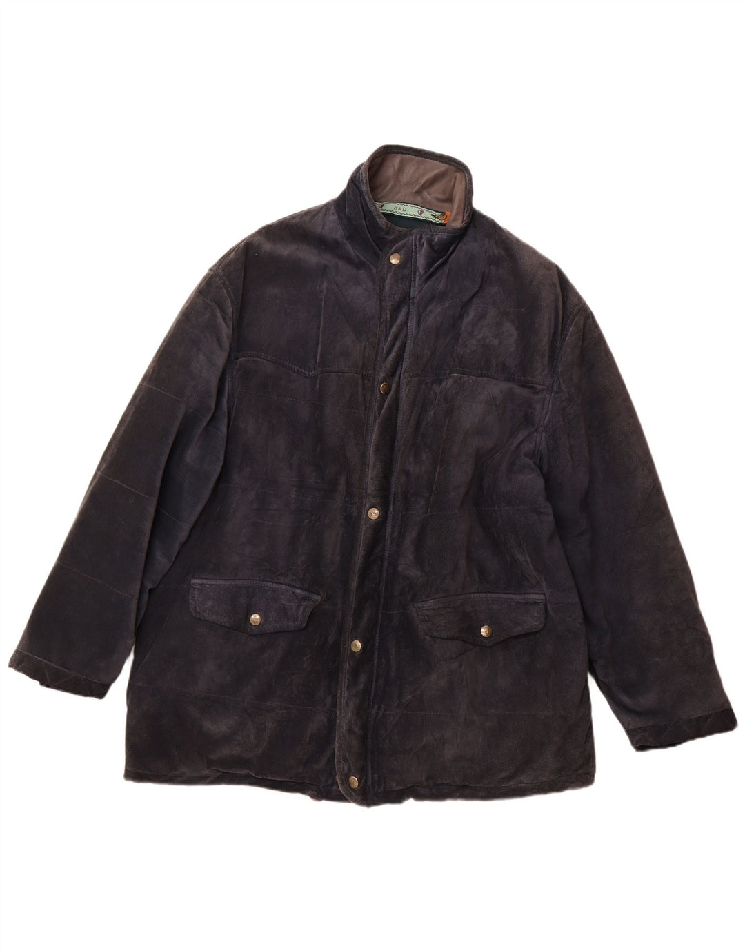 Vintage Mens Suede Windbreaker Coat IT 52 XL Navy Blue Leather