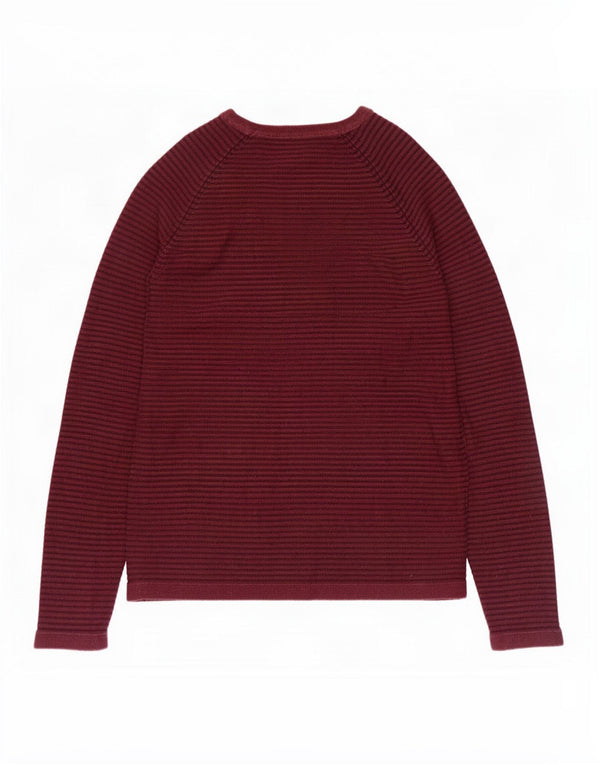 Jack & Jones Mens Boat Neck Jumper Sweater Medium Burgundy Pinstripe Cotton