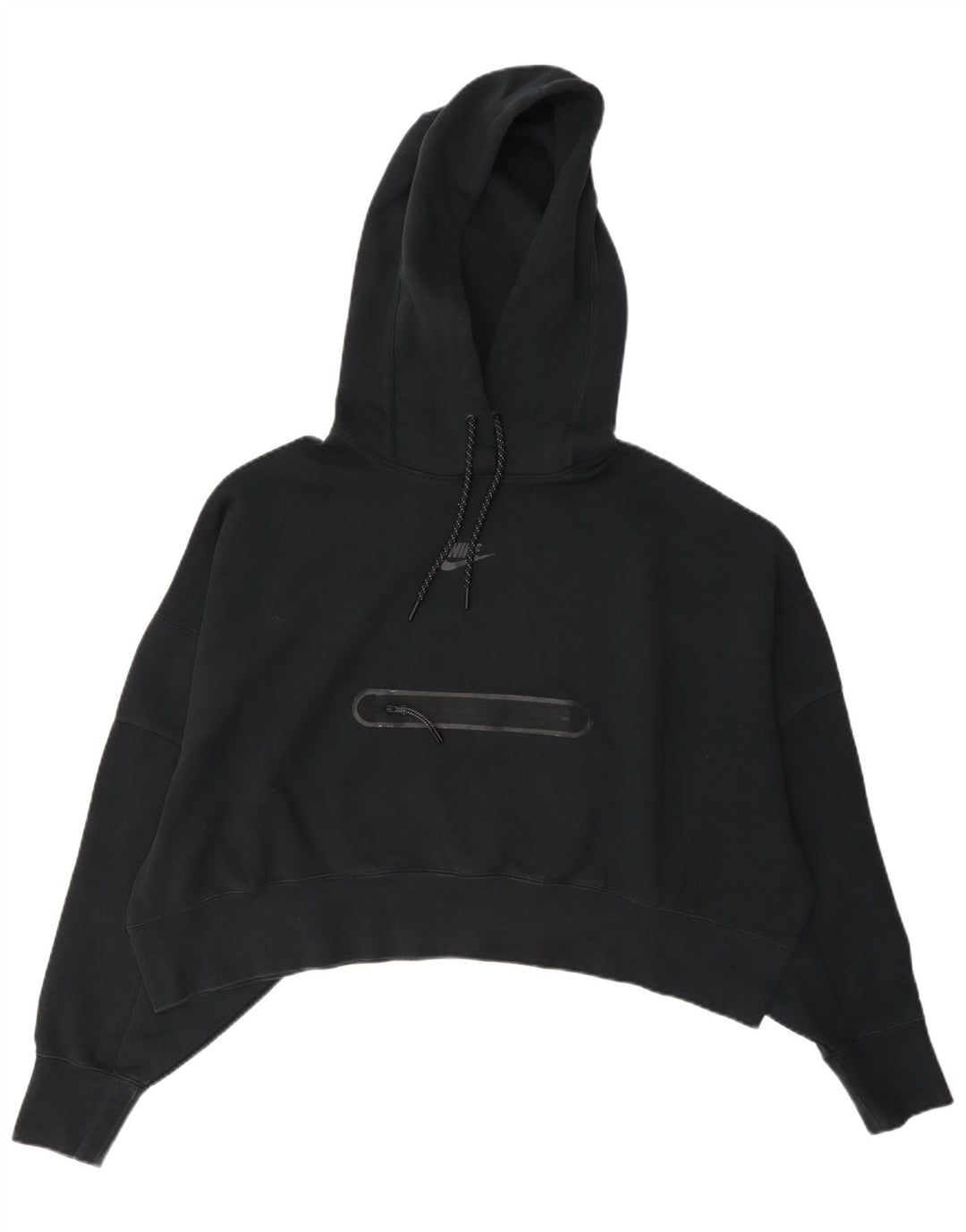 Nike Womens Crop Oversized Hoodie Jumper UK 14 Medium Black Cotton