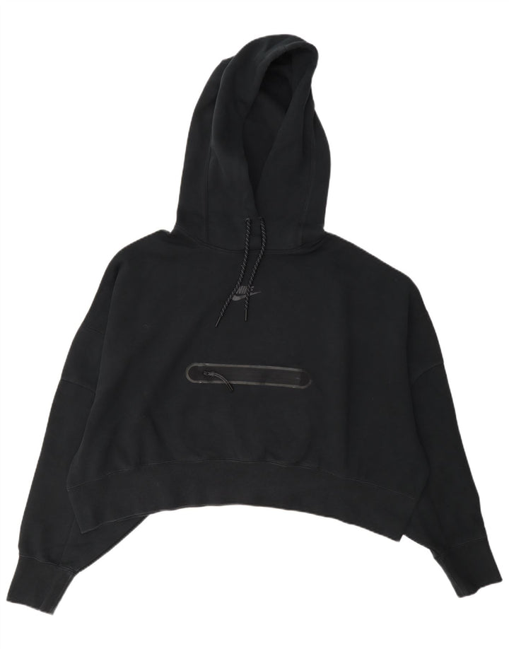 Nike Womens Crop Oversized Hoodie Jumper UK 14 Medium Black Cotton