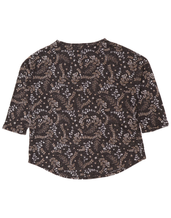 Marks & Spencer Womens Top 3/4 Sleeve UK 16 Large Black Floral Polyester