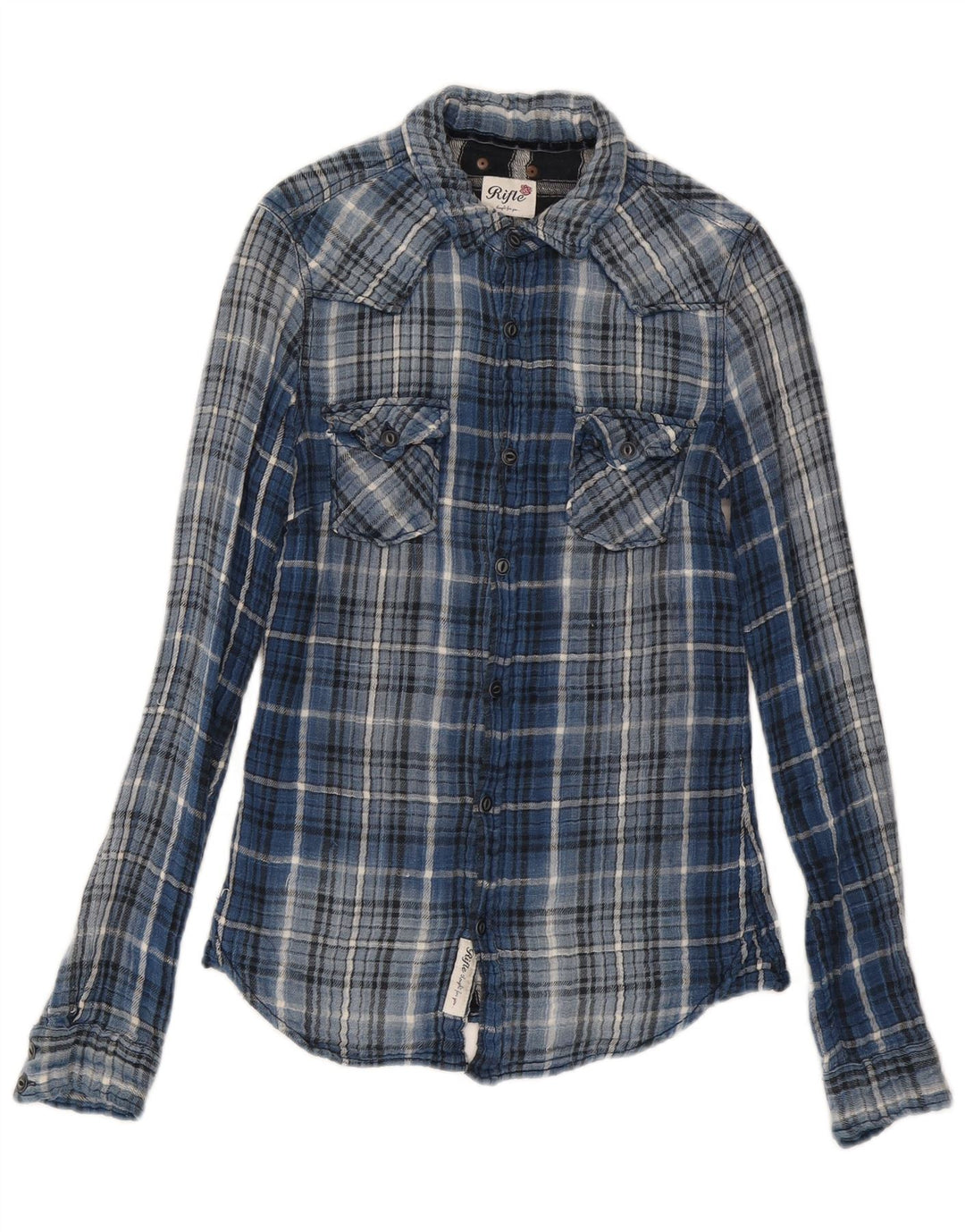 Rifle Mens Flannel Shirt Small Blue Check Cotton