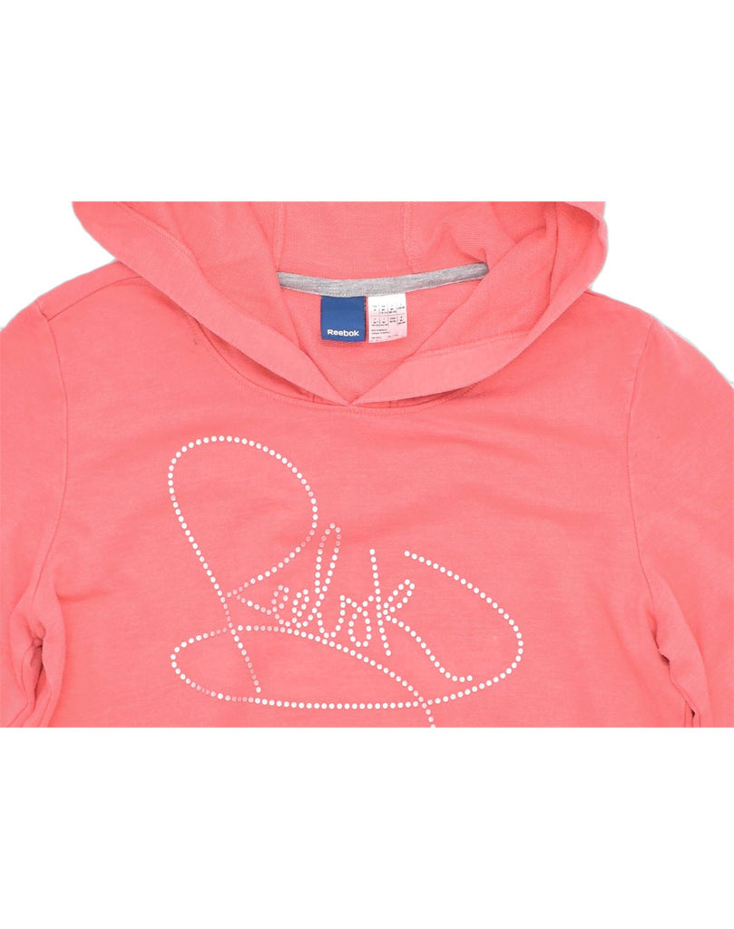 REEBOK Womens Graphic Hoodie Jumper UK 12/14 Medium Pink Cotton | Vintage | Thrift | Second-Hand | Used Clothing | Messina Hembry 