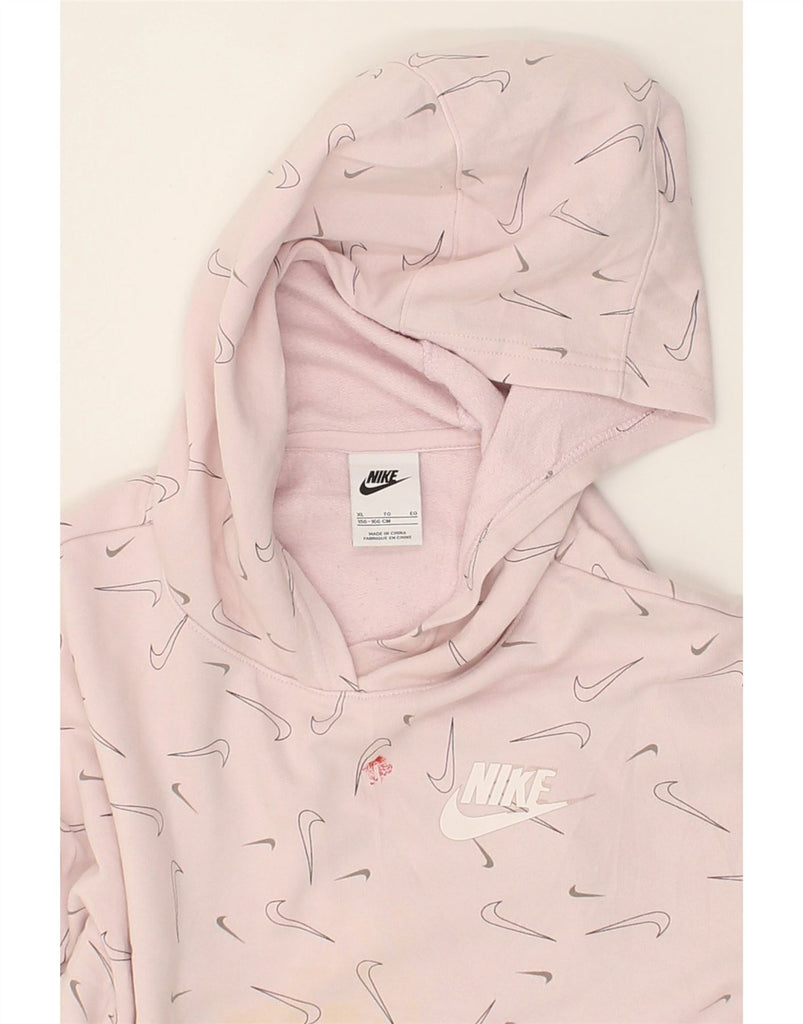 NIKE Girls Graphic Hoodie Jumper 13-14 Years XL Pink Geometric Cotton | Vintage Nike | Thrift | Second-Hand Nike | Used Clothing | Messina Hembry 