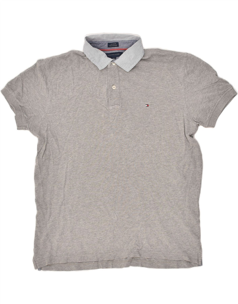 TOMMY HILFIGER Mens Custom Fit Polo Shirt Large Grey Cotton | Vintage Tommy Hilfiger | Thrift | Second-Hand Tommy Hilfiger | Used Clothing | Messina Hembry 