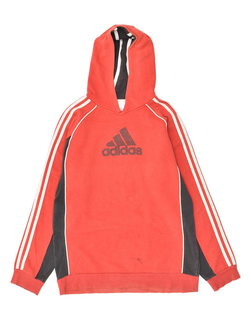 ADIDAS Boys Graphic Hoodie Jumper 14-15 Years Red Colourblock Cotton | Vintage Adidas | Thrift | Second-Hand Adidas | Used Clothing | Messina Hembry 