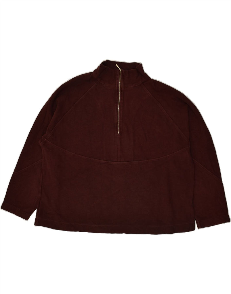 MASSIMO DUTTI Womens Zip Neck Sweatshirt Jumper UK 16 Large Burgundy | Vintage Massimo Dutti | Thrift | Second-Hand Massimo Dutti | Used Clothing | Messina Hembry 