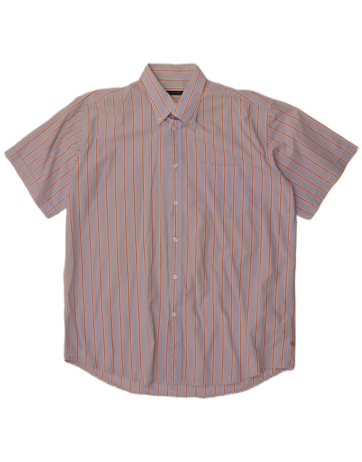 Sergio Tacchini Mens Short Sleeve Shirt 2XL Blue Striped Cotton