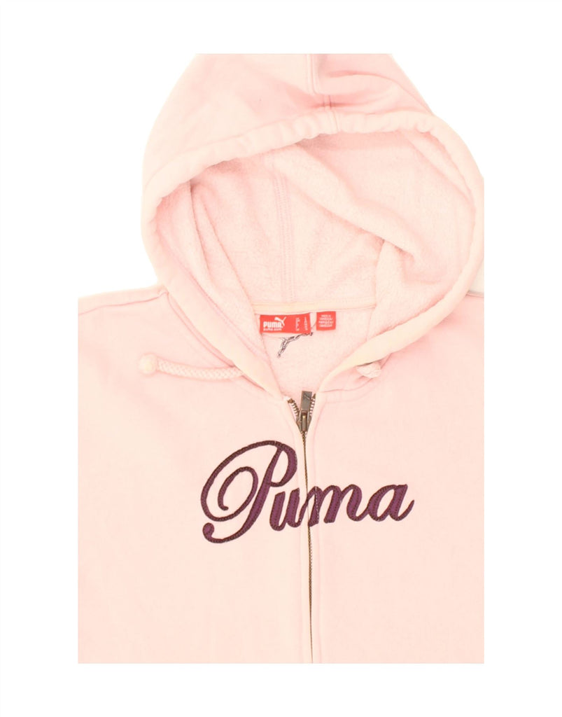 PUMA Womens Graphic Zip Hoodie Sweater UK 14 Large  Pink Cotton | Vintage Puma | Thrift | Second-Hand Puma | Used Clothing | Messina Hembry 