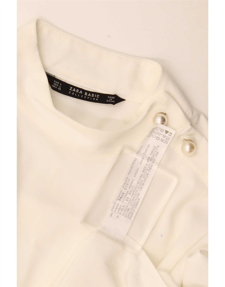 Zara Womens Long Sleeve Regular Blouse Top UK 14 Large White Polyester