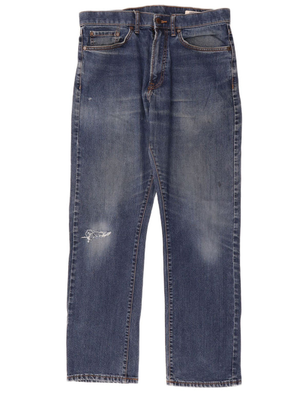 Marks & Spencer Mens Distressed Regular Straight Jeans W32 L31 Blue Cotton