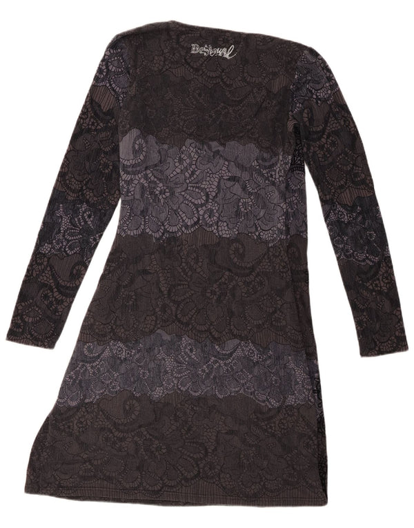 Desigual Womens Long Sleeve Shift Dress Large Navy Blue Floral Viscose