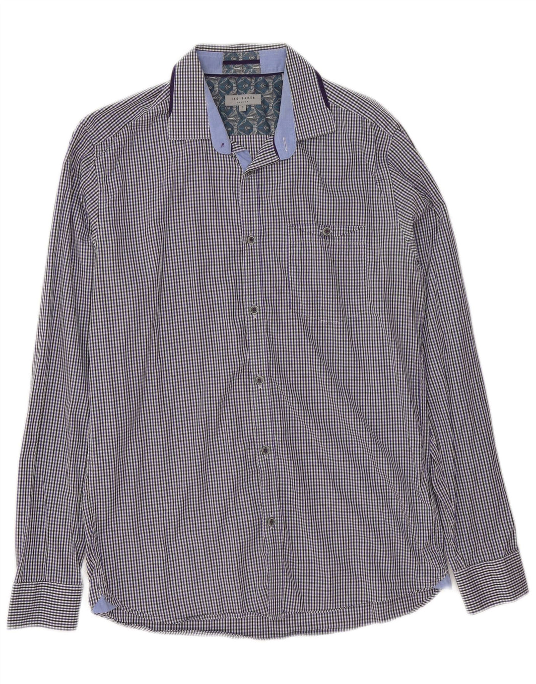 Ted Baker Mens Shirt Size 3 Medium Blue Gingham Cotton