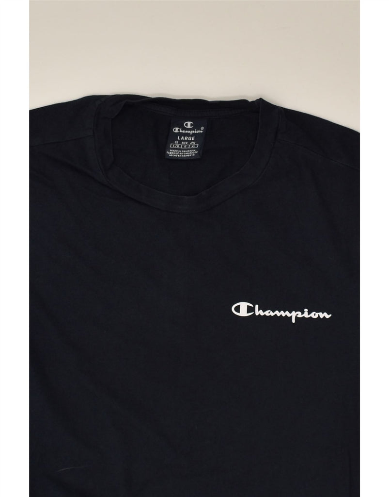 CHAMPION Womens Graphic T-Shirt Top UK 16 Large Navy Blue Cotton | Vintage Champion | Thrift | Second-Hand Champion | Used Clothing | Messina Hembry 