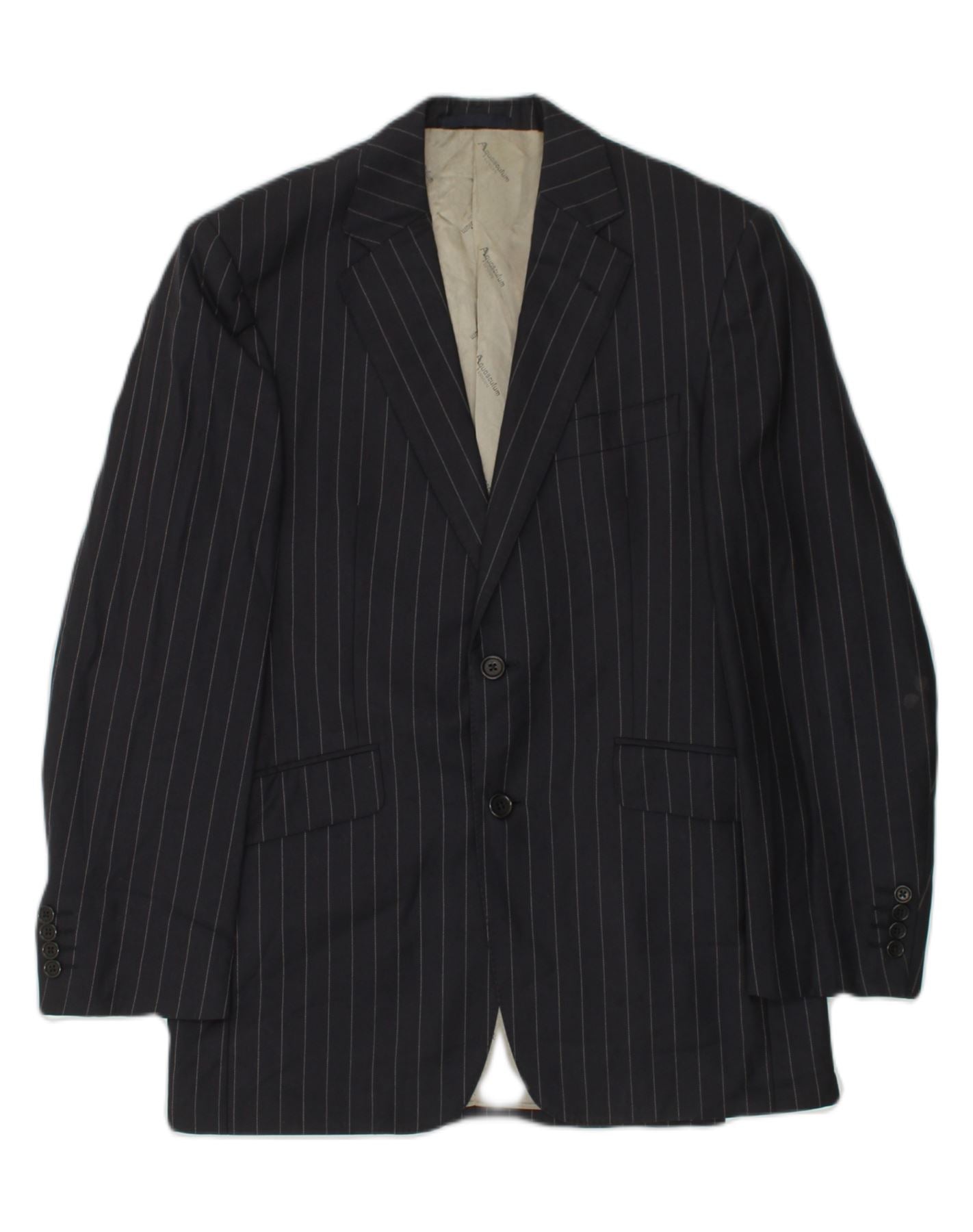 AQUASCUTUM Mens 2 Button Blazer Jacket UK 38 Medium Navy Blue Pinstripe