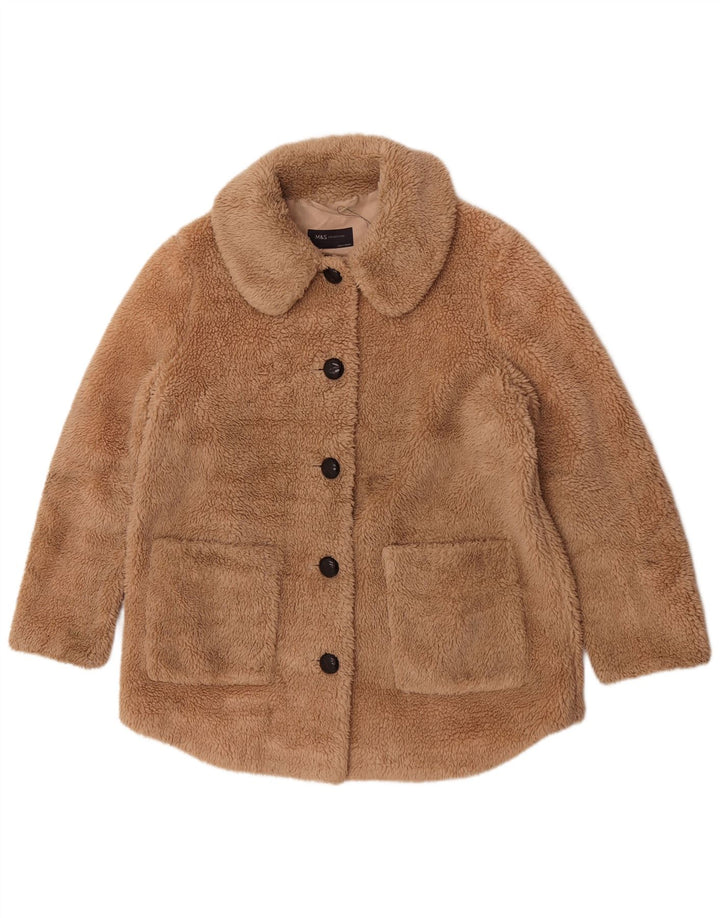 Marks & Spencer Womens Teddy Bear Fleece Jacket UK 14 Large Beige Polyester