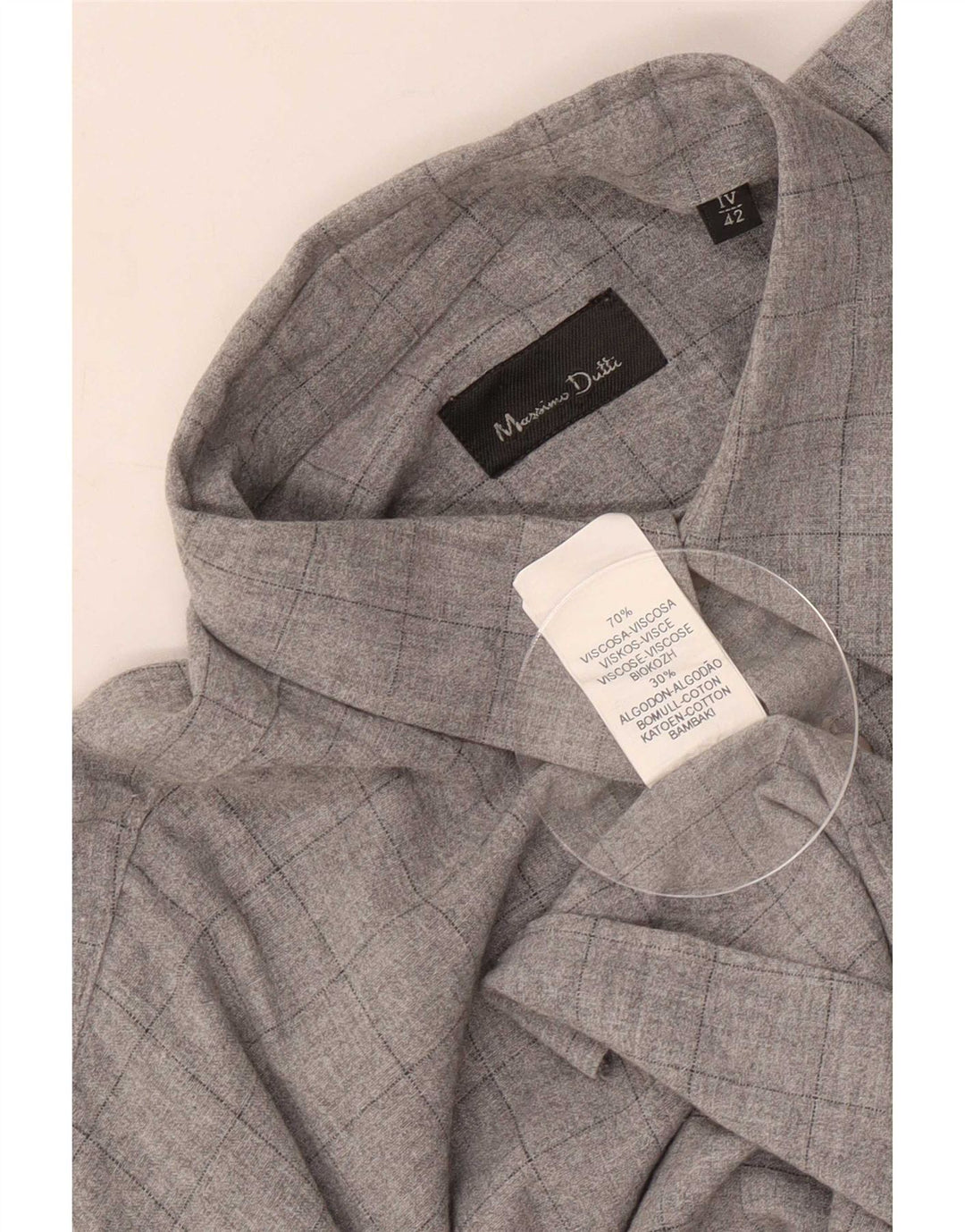 Massimo Dutti Mens Tall Shirt Size 42 Large Grey Check Viscose