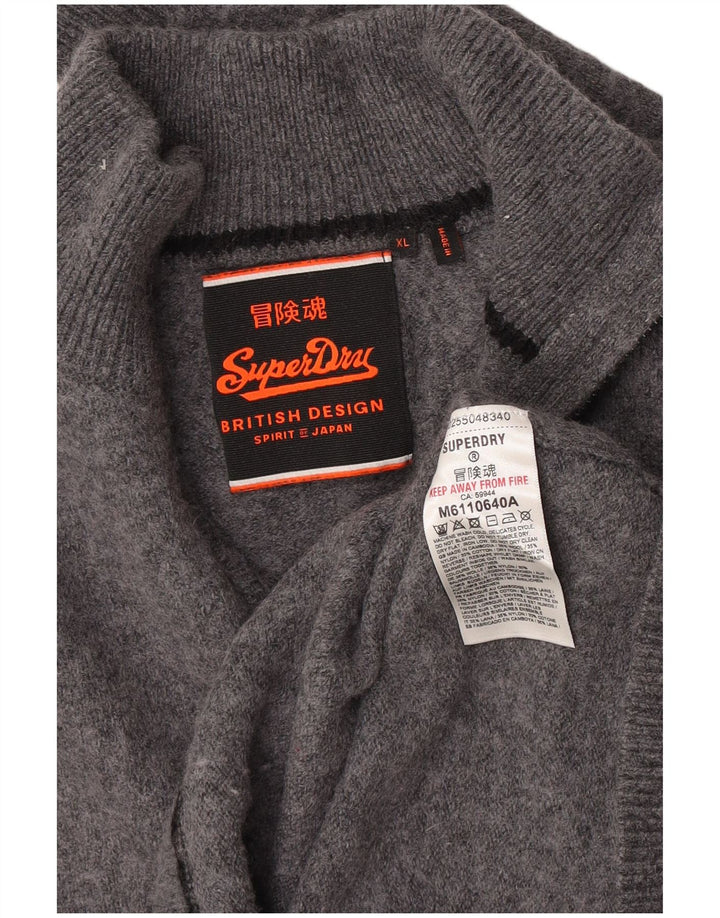Superdry Womens Zip Neck Jumper Sweater UK 18 XL Grey Wool