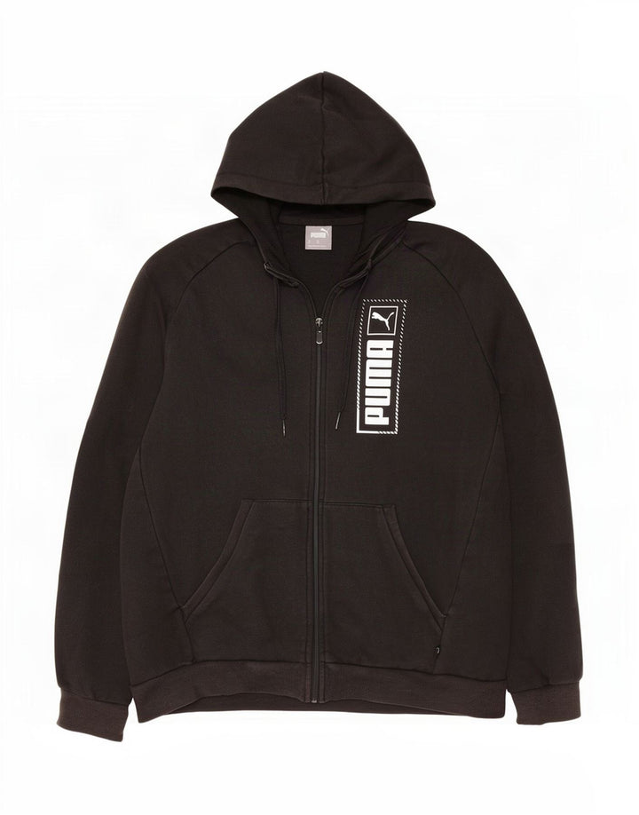 Puma Mens Graphic Zip Hoodie Sweater Medium Black Cotton
