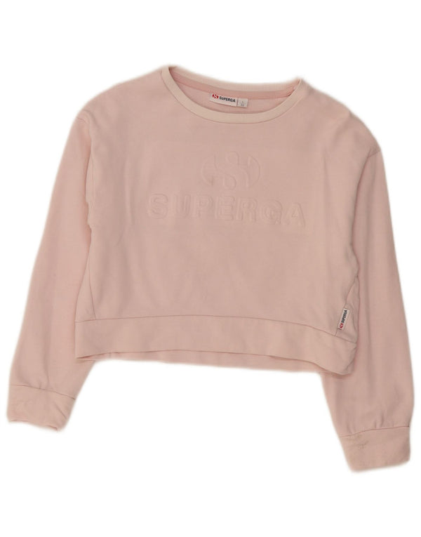 Superga Girls Crop Graphic Sweatshirt Jumper 11-12 Years Large Pink Cotton