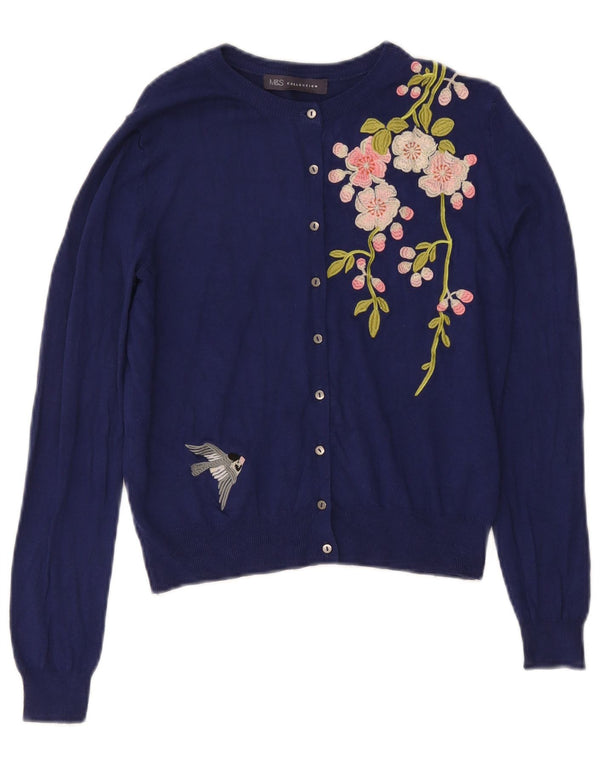 Marks & Spencer Womens Crop Cardigan Sweater UK 10 Small Navy Blue Floral