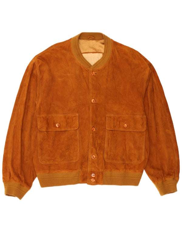 Vintage Mens Suede Bomber Jacket IT 52 Large Brown Leather