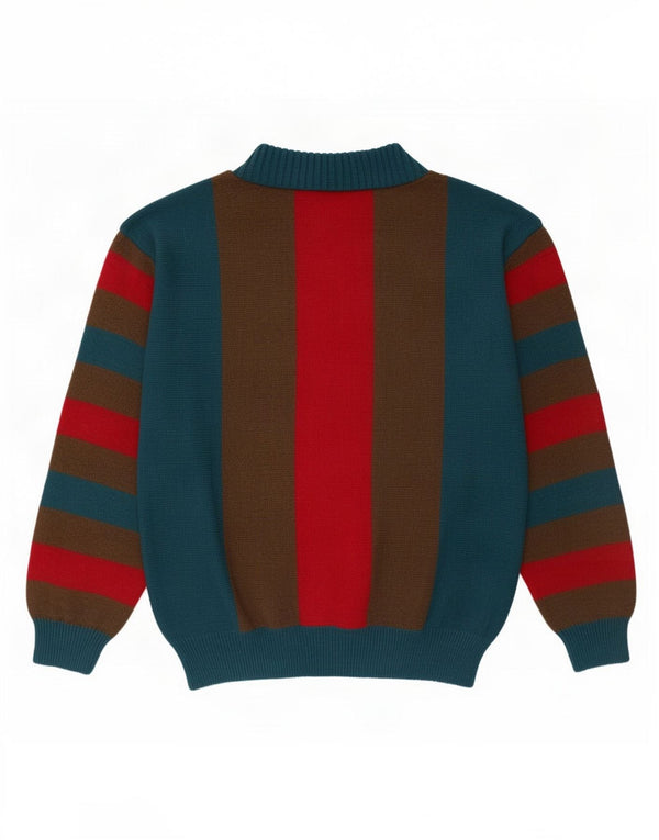 Vintage Mens Turtle Neck Jumper Sweater Medium Blue Striped Acrylic