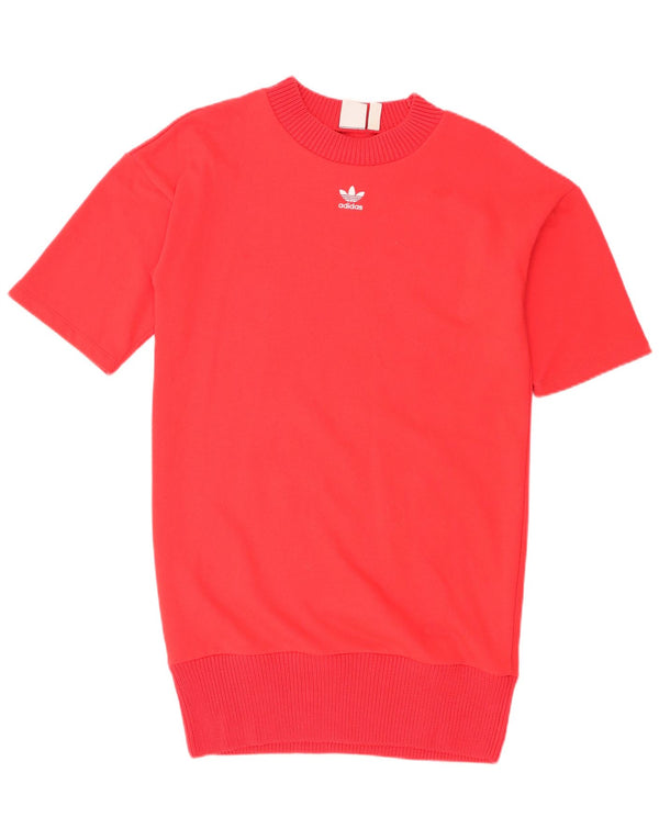 Adidas Womens Graphic Sweatshirt Jumper Dress UK 10 Small  Red Cotton
