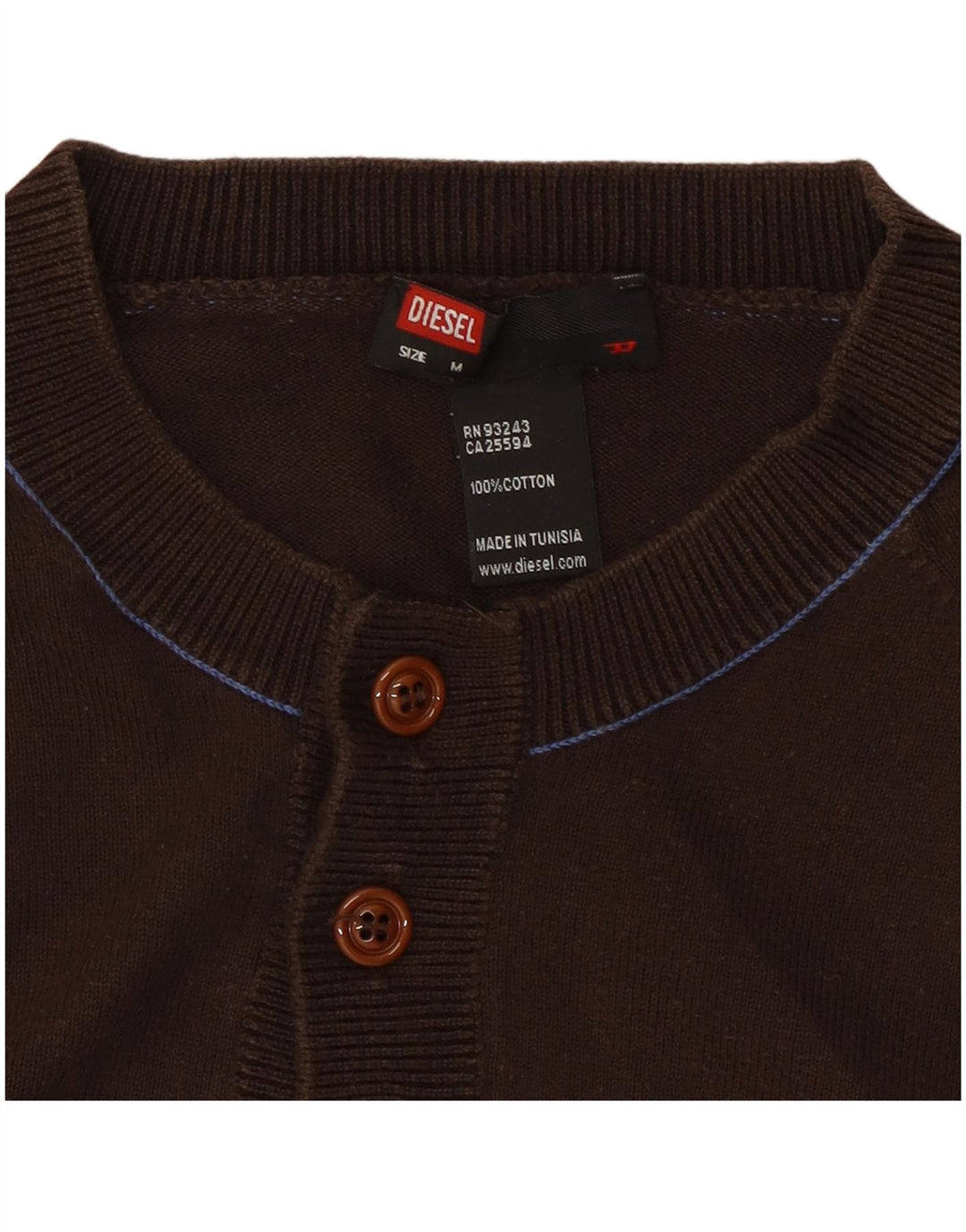 DIESEL Womens Button Neck Jumper Sweater UK 14 Medium Brown Cotton