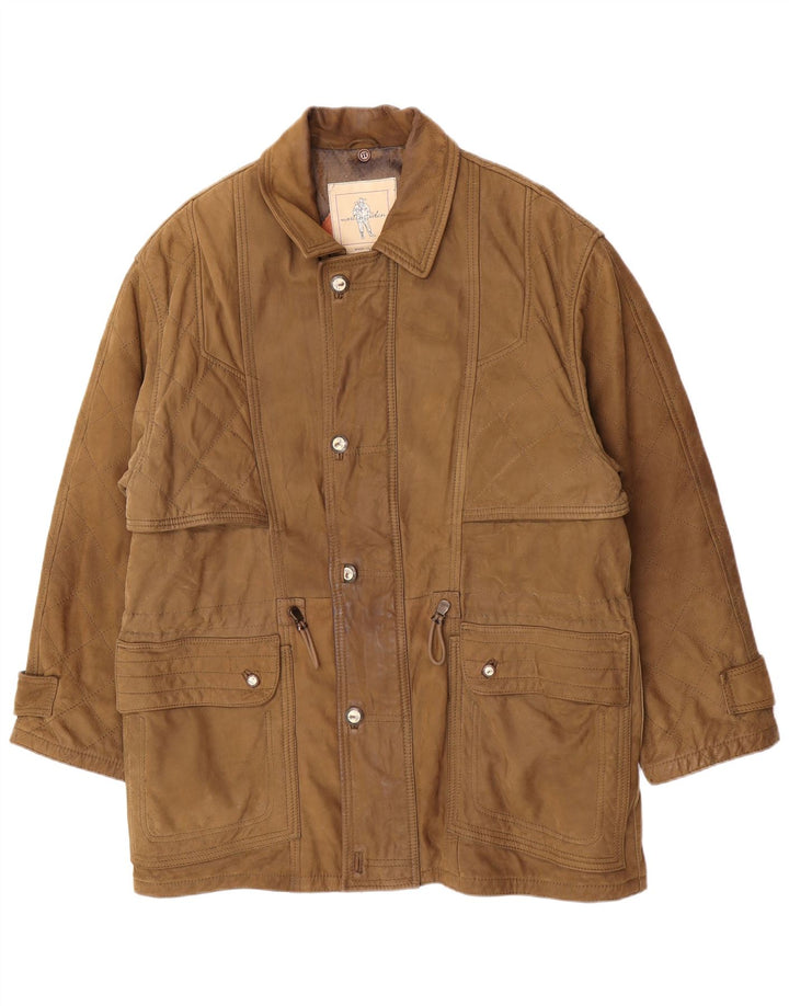 Martin Eden Mens Leather Coat IT 50 Large Khaki Leather