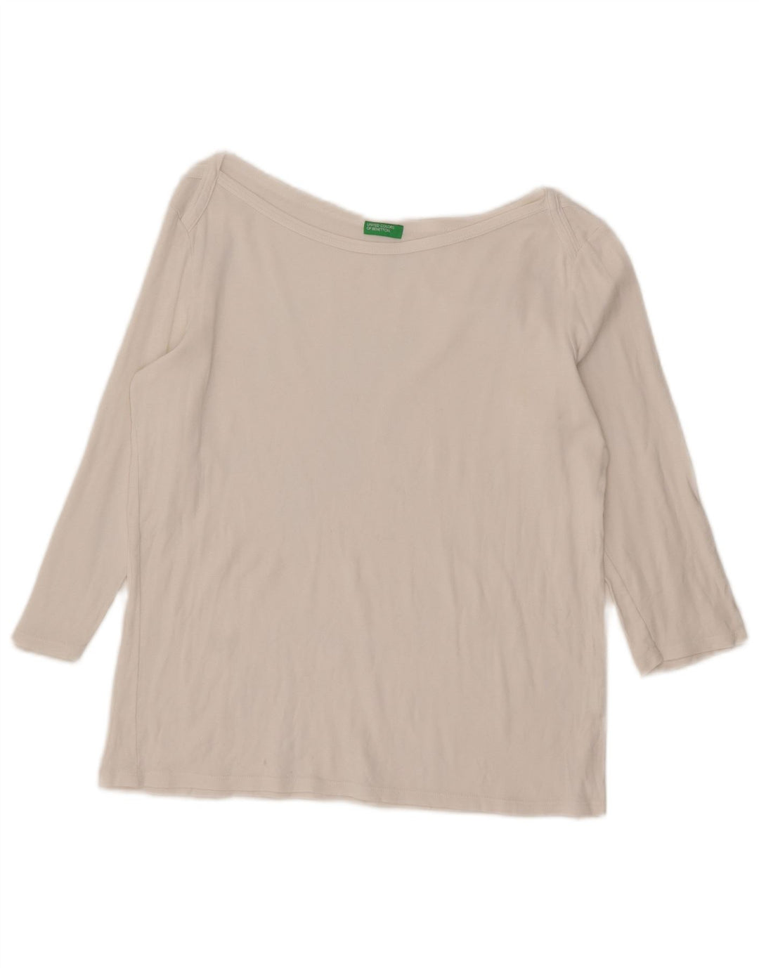 Benetton Womens Top 3/4 Sleeve UK 14 Large White Cotton