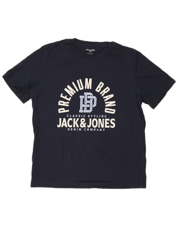 Jack & Jones Mens Graphic T-Shirt Top XL Navy Blue Cotton