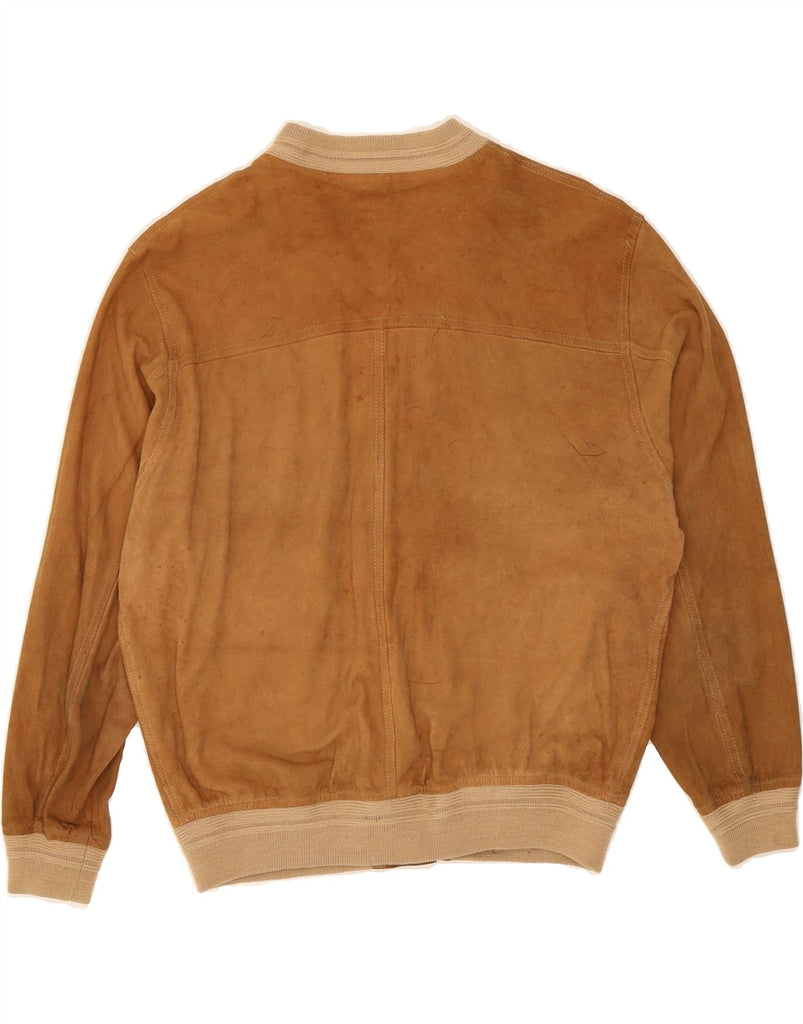 VINTAGE Womens Suede Bomber Jacket UK 12 Medium Brown Leather Vintage Vintage and Second-Hand Vintage from Messina Hembry 