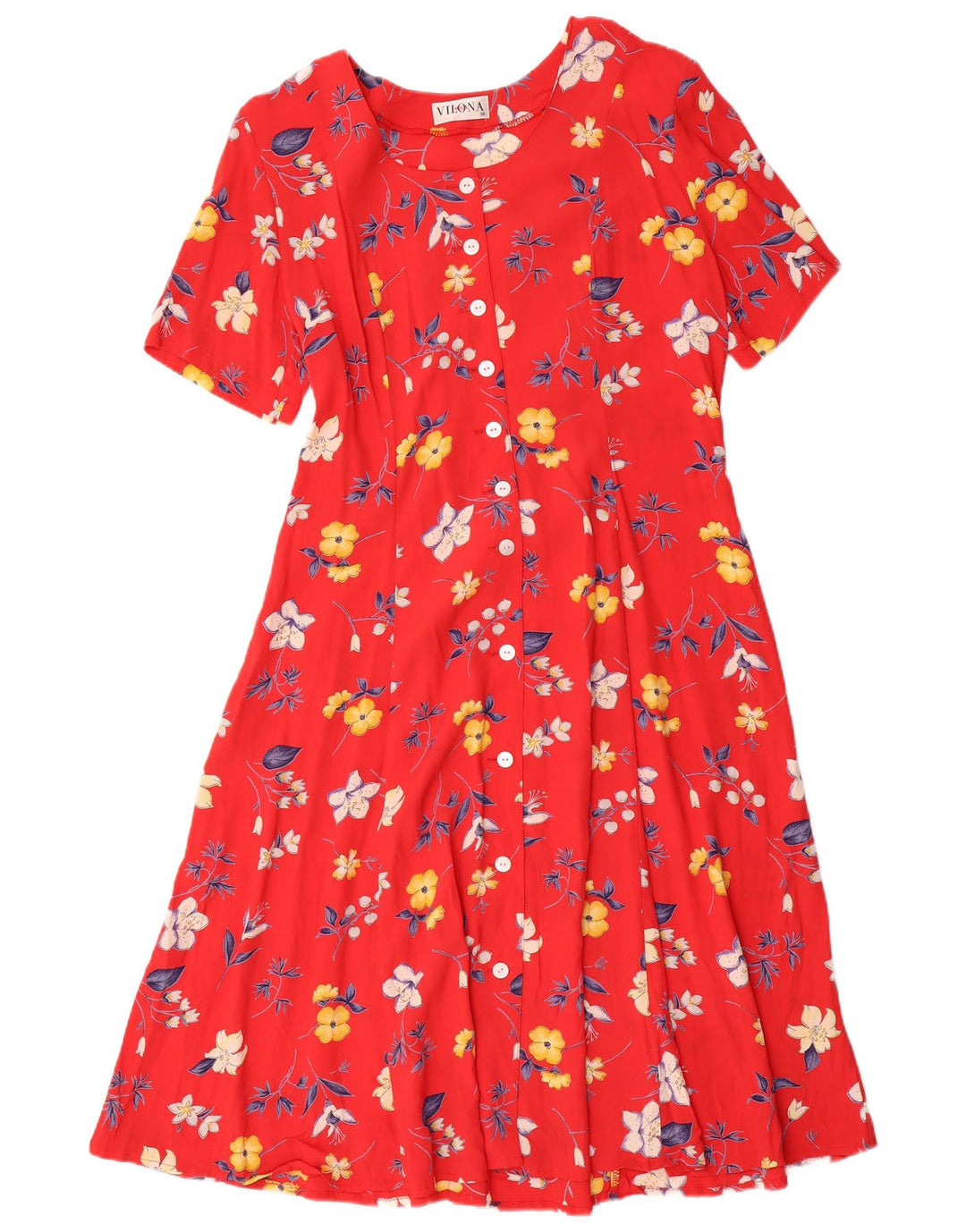 Vilona Moda Womens A-Line Dress EU 38 Medium Red Floral Viscose