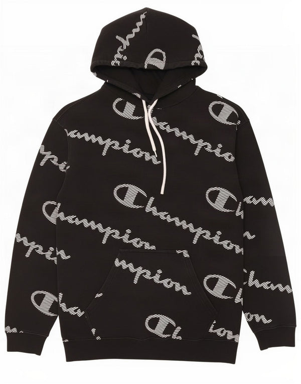 Champion Mens Graphic Hoodie Jumper Medium Black Cotton