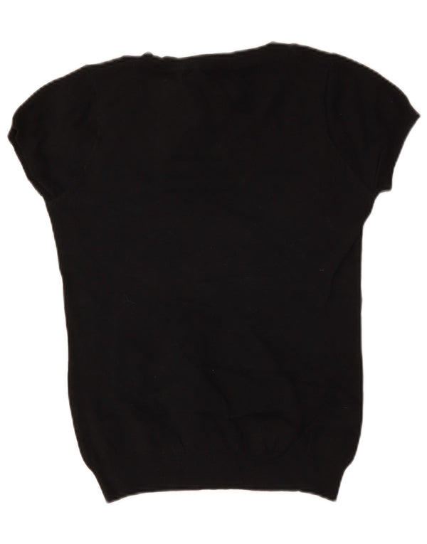 Zara Womens Short Sleeve Boat Neck Jumper Sweater UK 14 Large Black Cotton