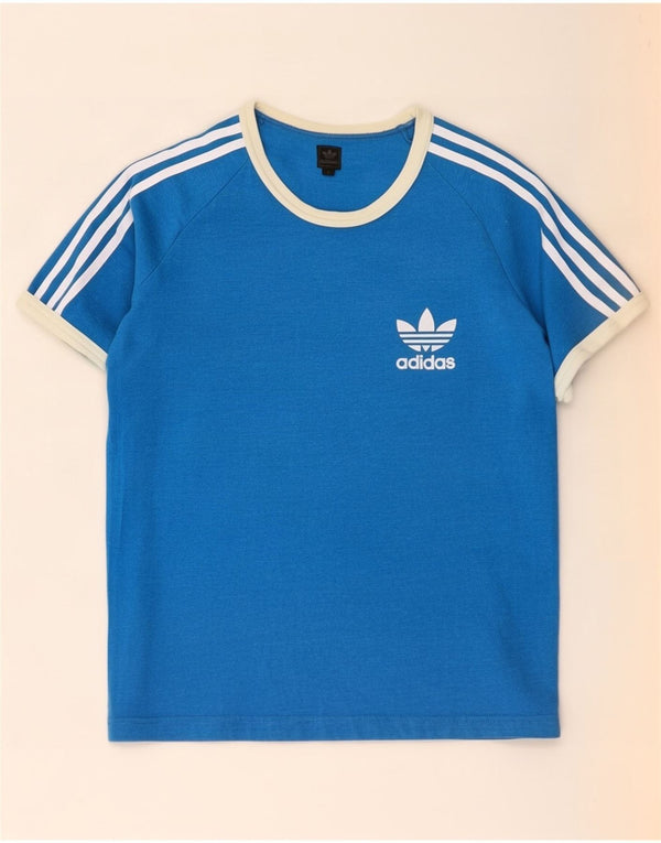 Adidas Mens Short Sleeve Regular T-Shirt Top Medium Blue Colourblock Cotton