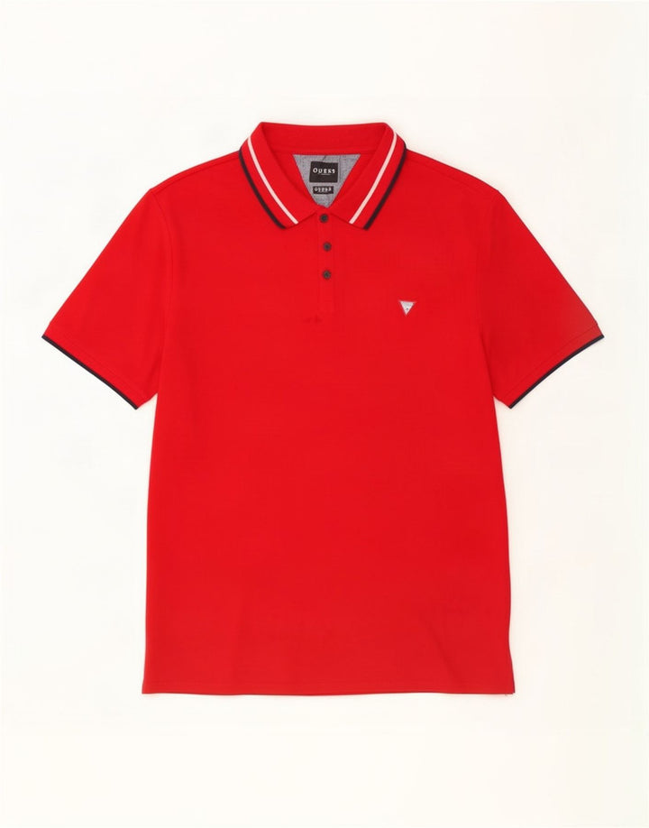 Guess Mens Polo Shirt Large Red Striped